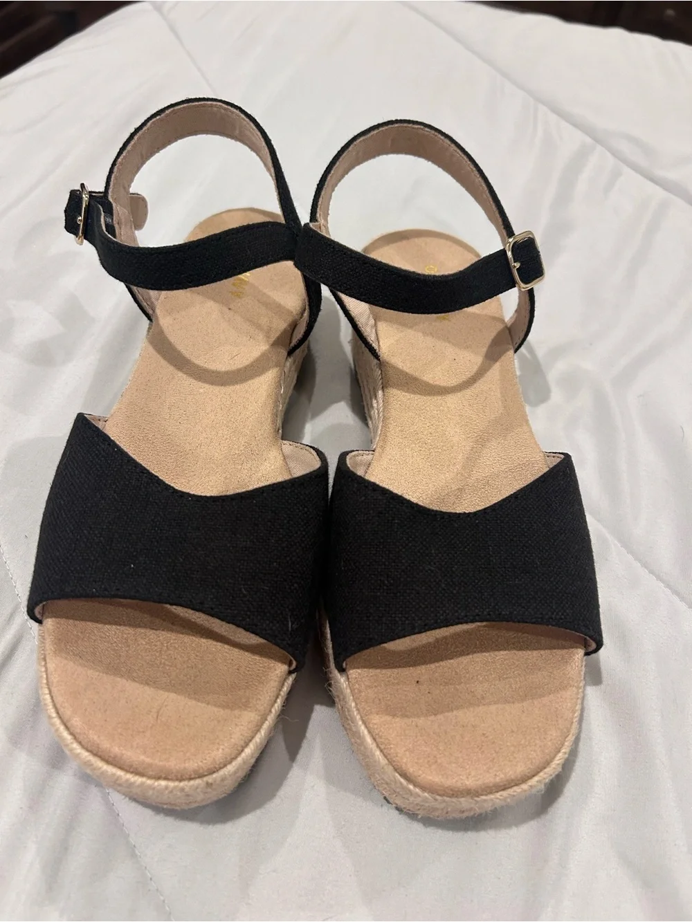 Old Navy Black Ankle-Strap Espadrille Wedge Sandals